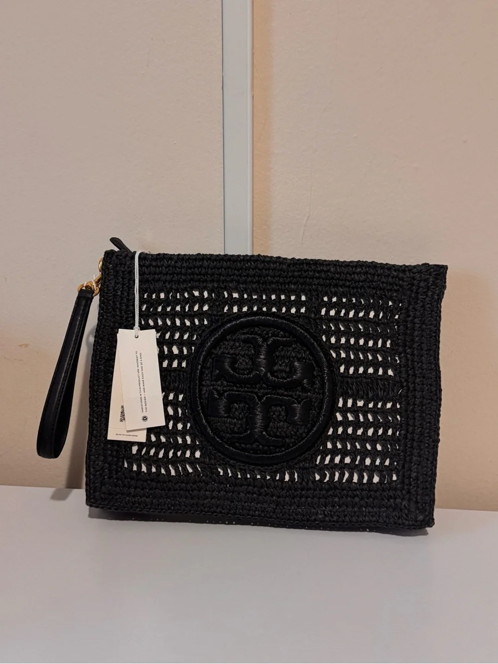 NWT Tory Burch Ella Crocheted Raffia Pouch